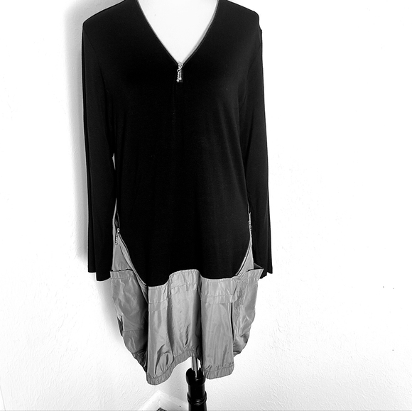 Comfy USA Sara Tunic Dress Black/Gray Mixed Material Size Large RARE Futuristic - Picture 2 of 15